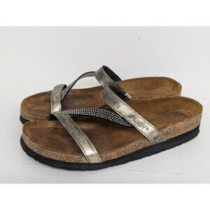 Naot Womens Hawaii Slide Sandals Silver Leather Rhinestone Wedge Slip On 9 EUR40